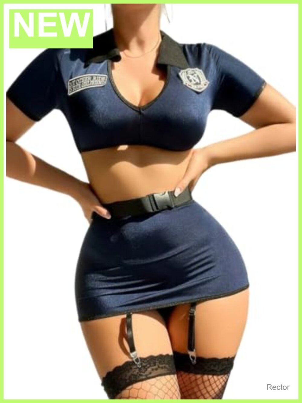 4 Piece Police Costume Set Crop Top Mini Skirt G-String Belt Cosplay Lingerie